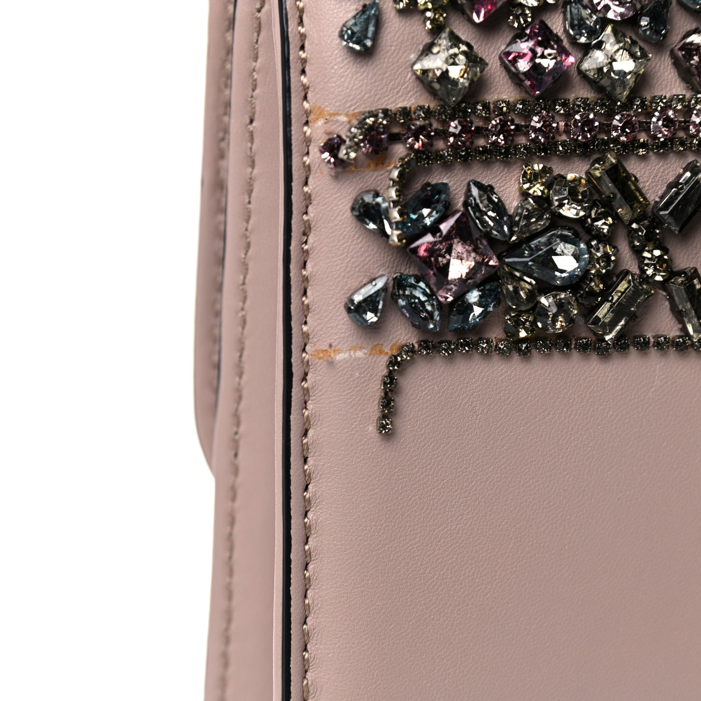 Vitello Crystal Embellished Medium Glam Lock Rockstud Flap Poudre