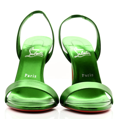 Christian Louboutin Metallic Calfskin O Marylin 100 Slingback Sandal Heels 39 Spinach 40 2 of 9