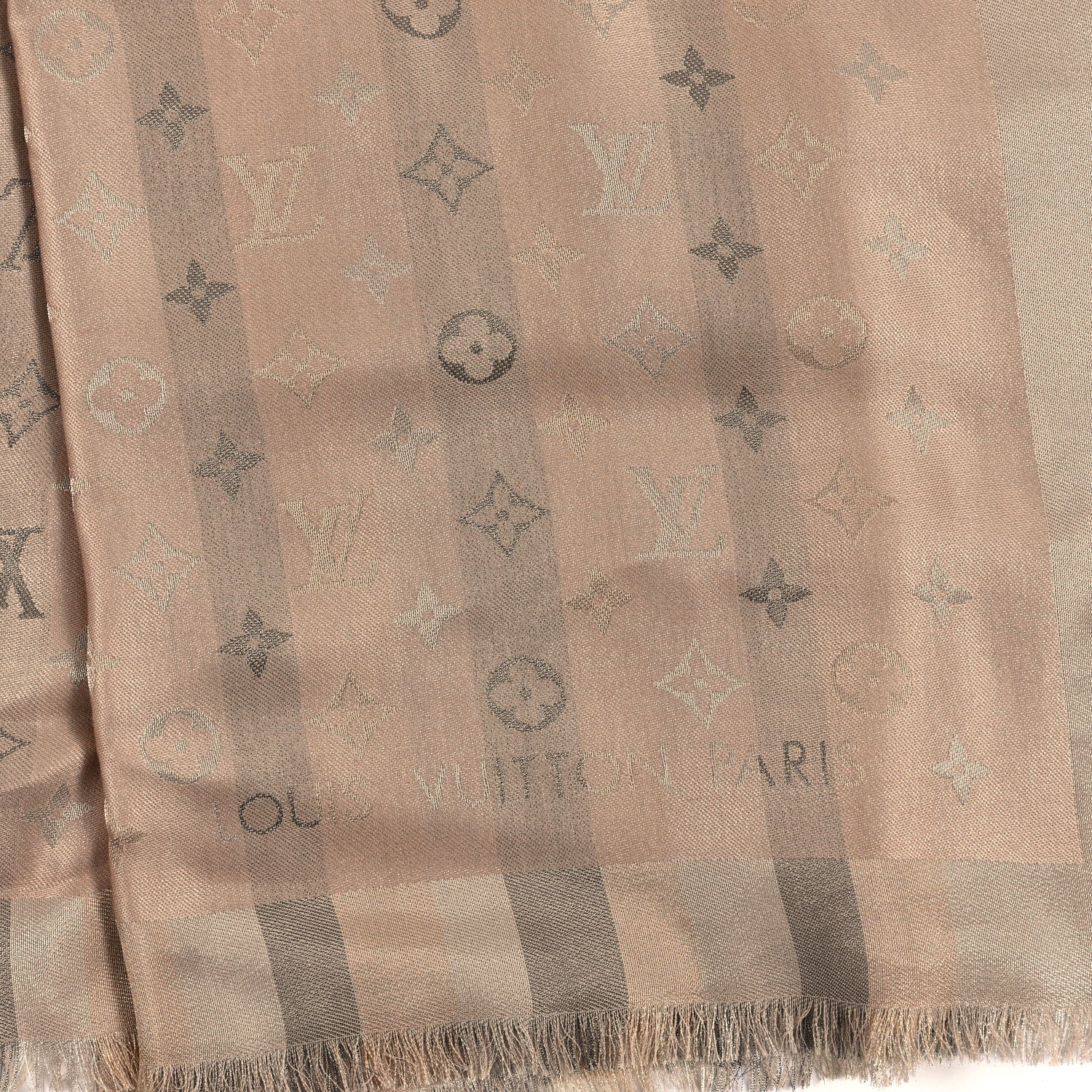 Louis Vuitton Silk Lurex Wool So Shine Monogram Shawl Beige 2 of 4