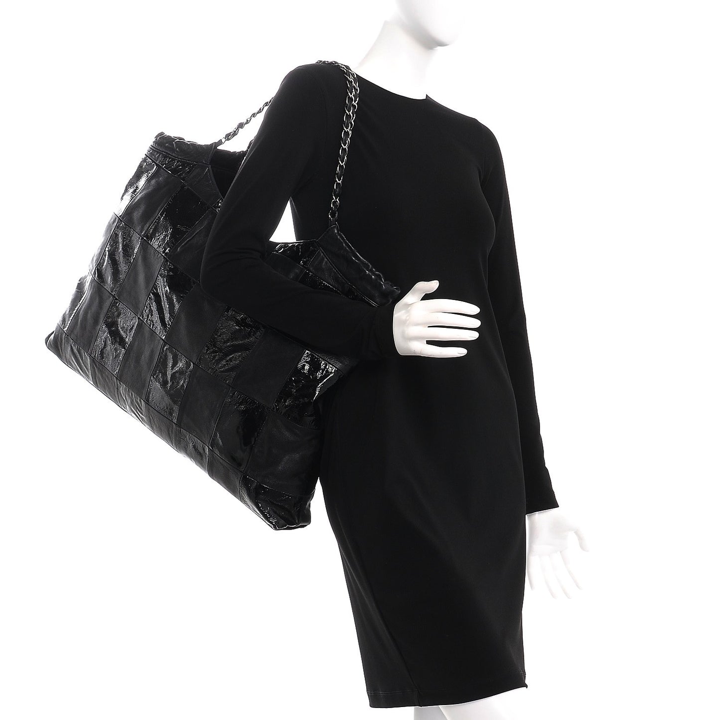 Patent Patchwork Large Brooklyn Tote Black