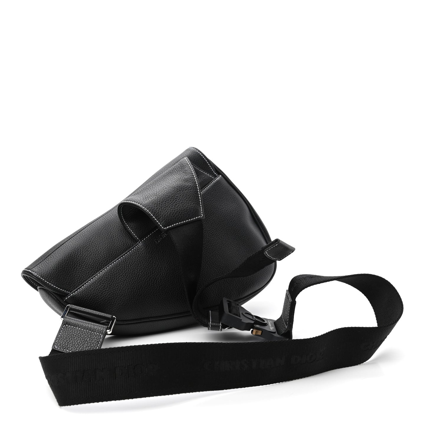 X SHAWN STUSSY Grained Calfskin Bee Saddle Bag Black