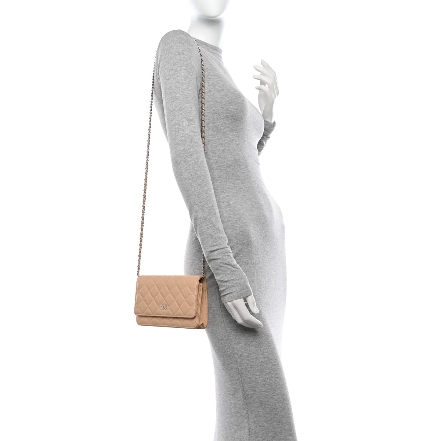 Caviar Quilted Wallet on Chain WOC Beige