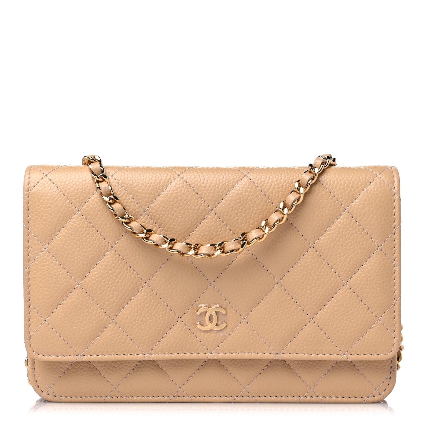 Caviar Quilted Wallet On Chain WOC Beige