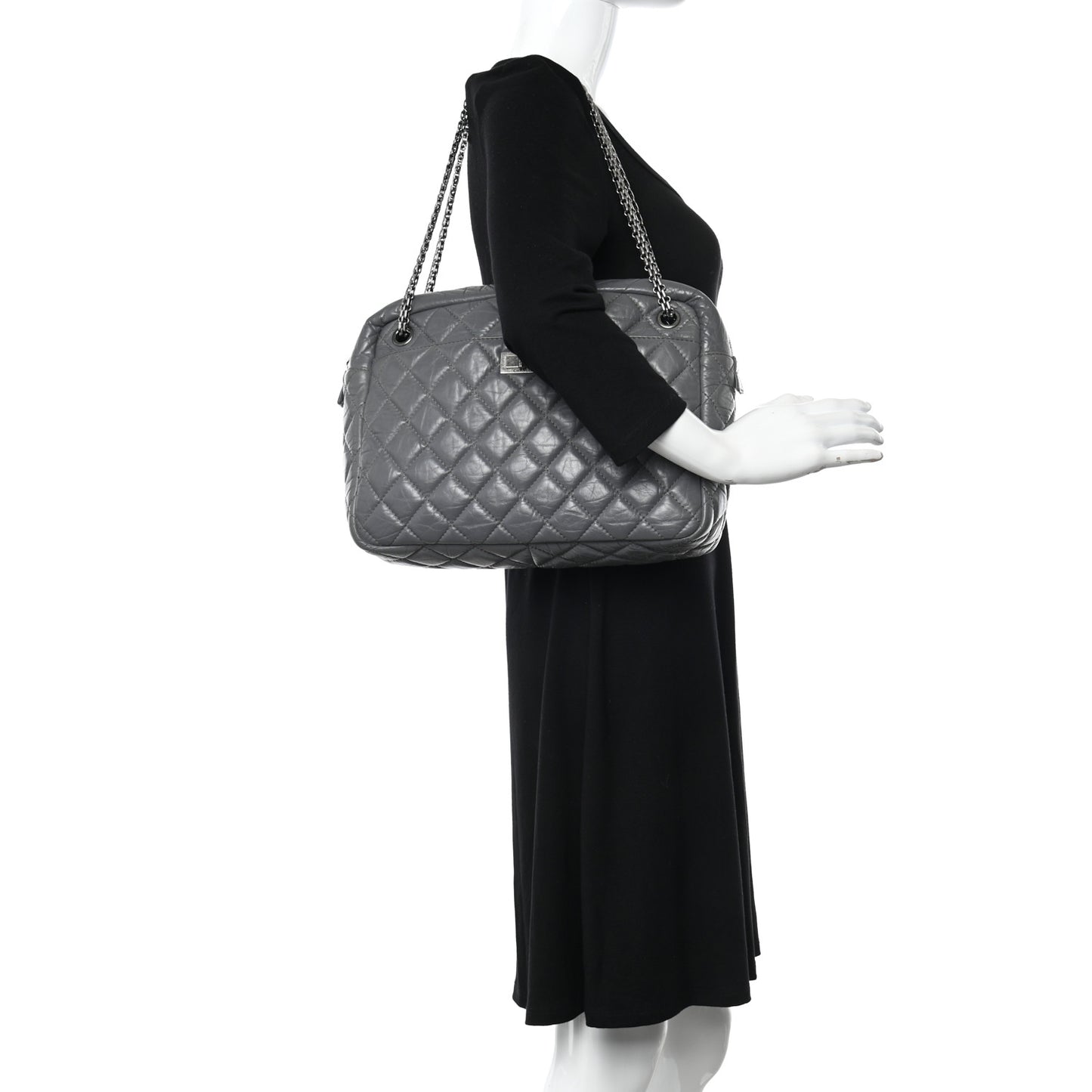 Aged Calfskin Quilted Large Reissue Camera Case Grey