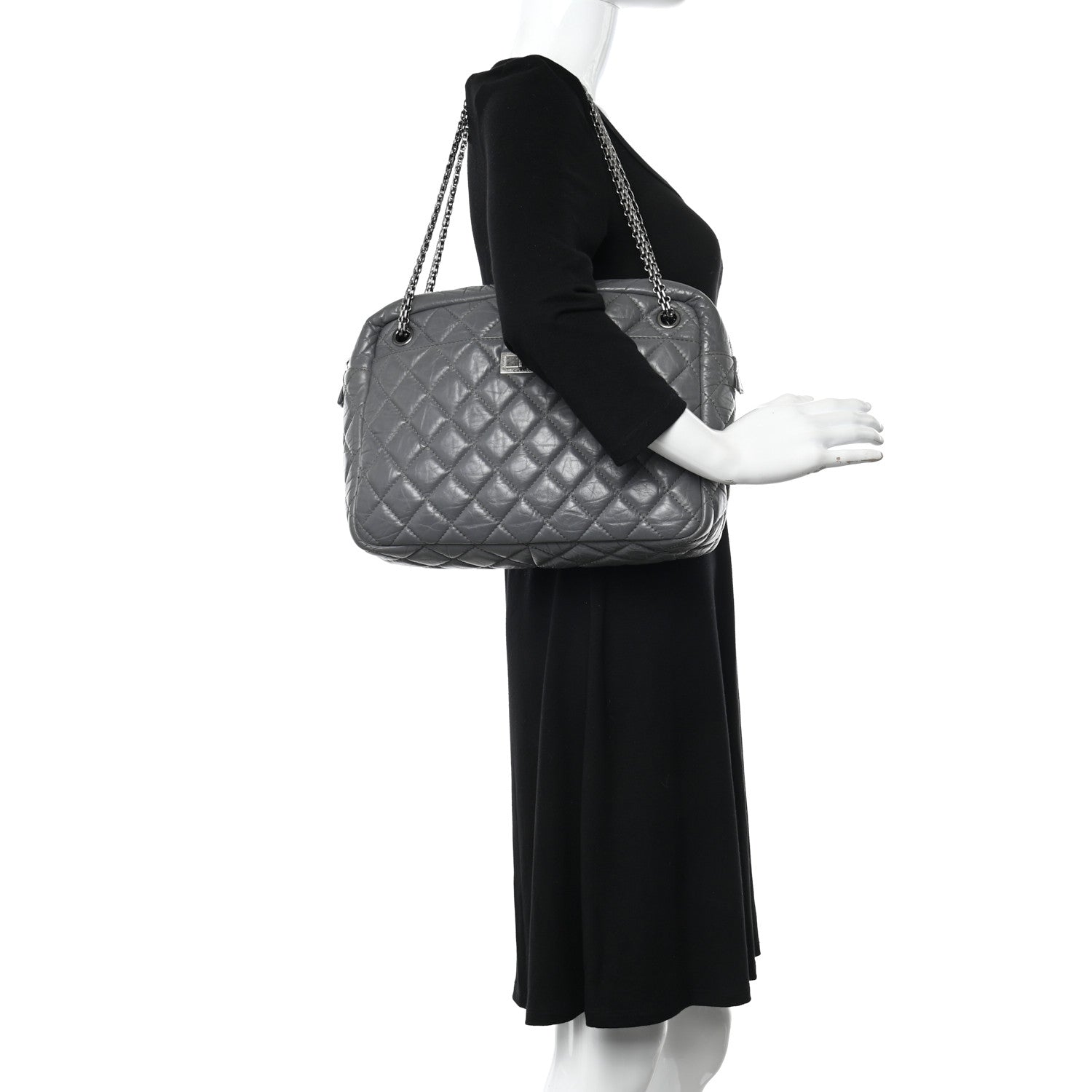 Chanel Aged Calfskin Quilted Large Reissue Camera Case Grey 2 of 16