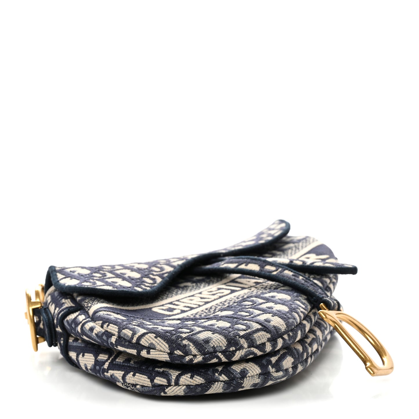 Oblique Embroidered Saddle Bag Blue