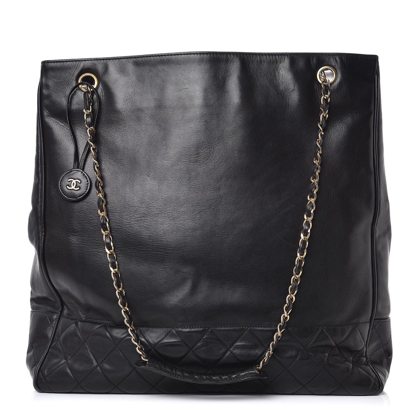 Lambskin Quilted Shopping Tote Black