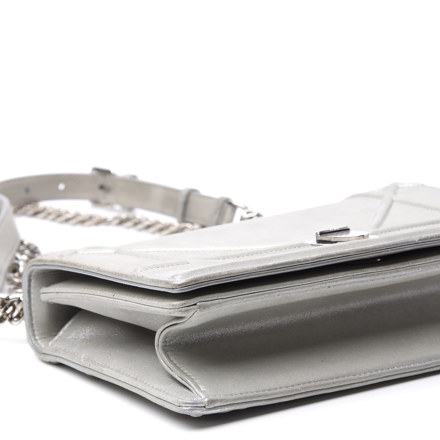 Christian Dior Metallic Patent Micro-Cannage Small Diorama Flap Bag Silver 7 of 10