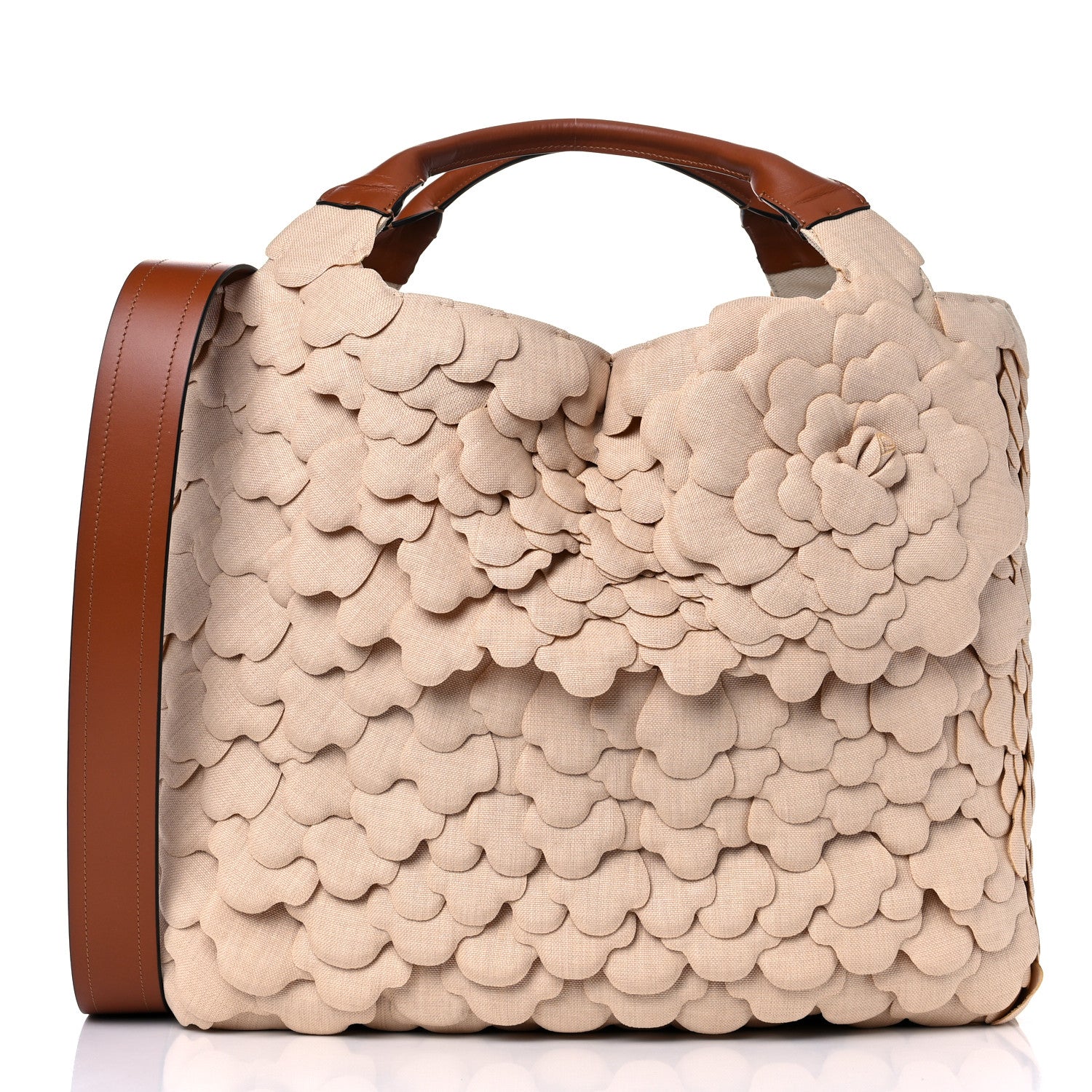 Valentino Garavani Canvas Atelier 03 Rose Edition Large Tote Bag Naturale Saddle Brown 3 of 9