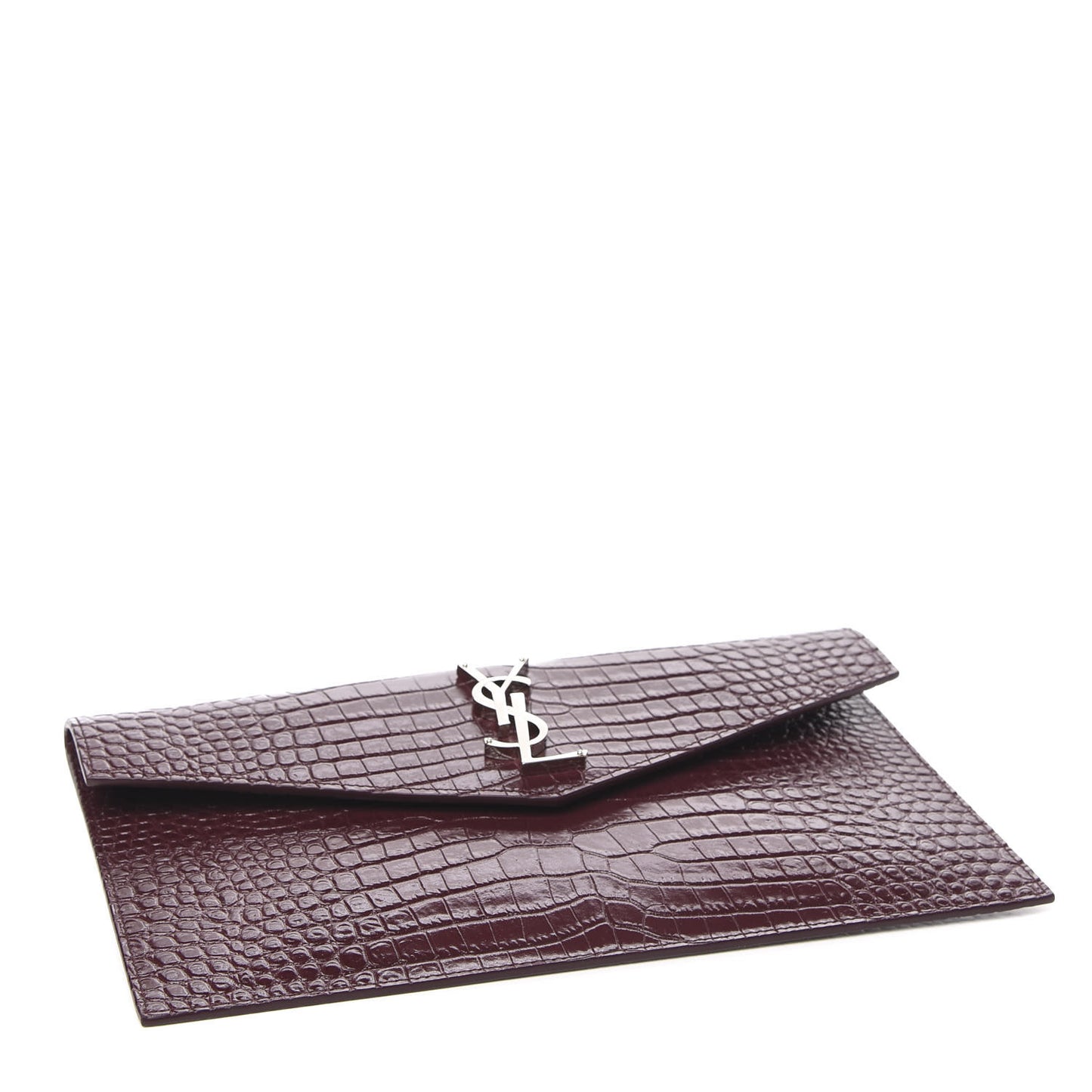 Calfskin Crocodile Embossed Uptown Monogram Clutch Rouge Legion