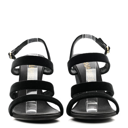 Chanel Velvet CC Sandals 40.5 Black 2 of 9