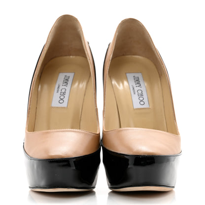 Jimmy Choo Patent Napa Sepia Platform Pumps 38 Beige Black 2 of 10