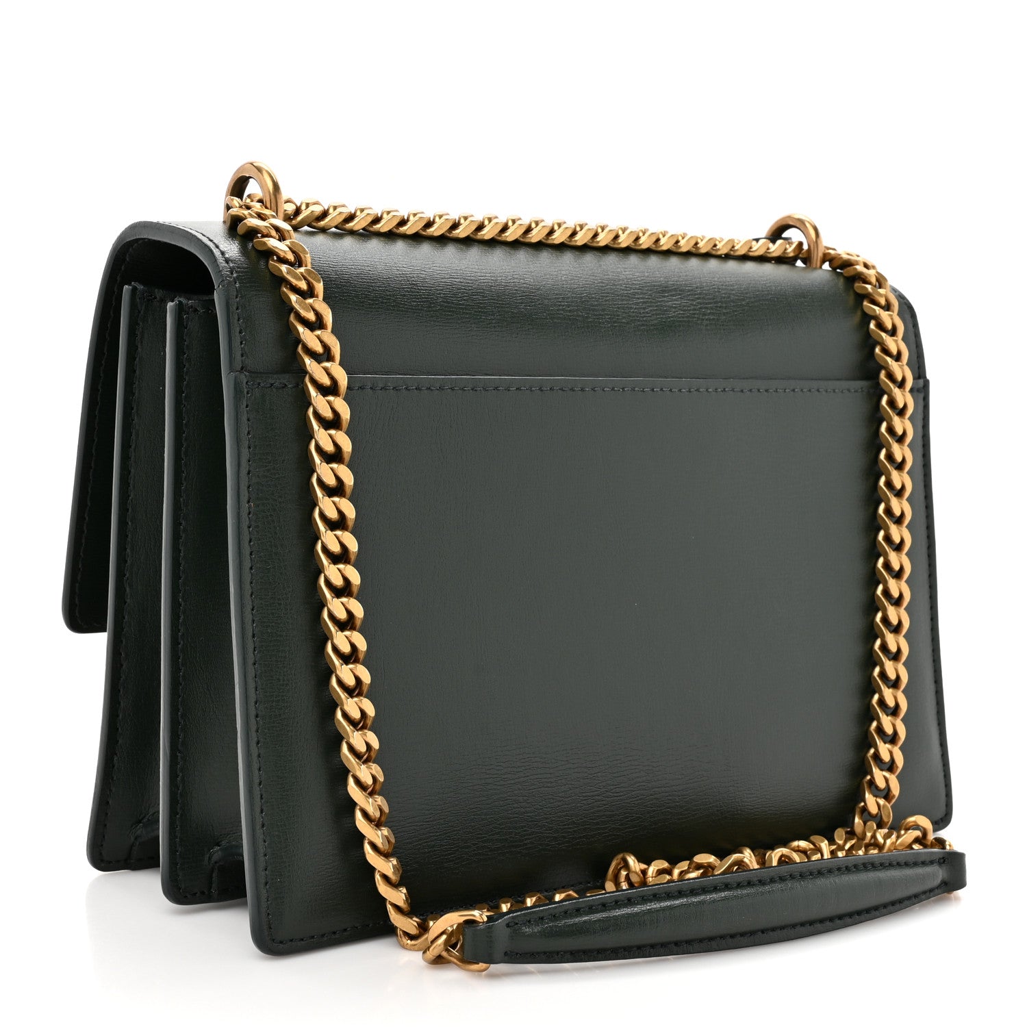 Saint Laurent Smooth Calfskin Medium Monogram Sunset Satchel Dark Green 3 of 14