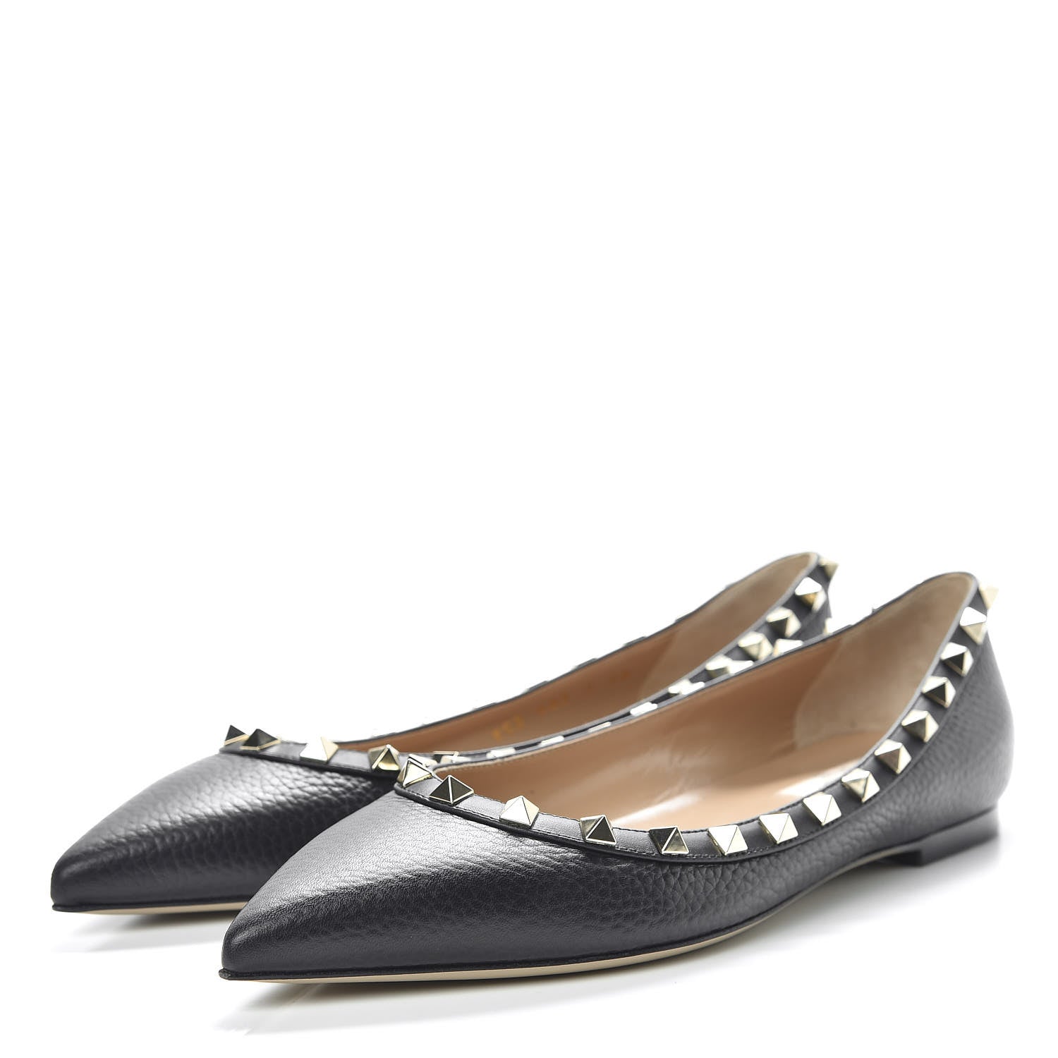 Valentino Garavani Pebbled Calfskin Rockstud Ballerina Flats 38 Black 3 of 9