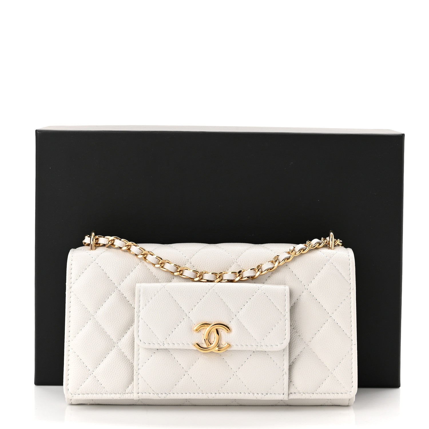Chanel Caviar Quilted Pocket Twins Clutch With Chain White 12 of 12