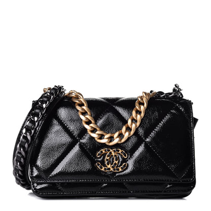 Chanel Shiny Crumpled Calfskin Quilted Chanel 19 Wallet On Chain WOC Black 1 of 9