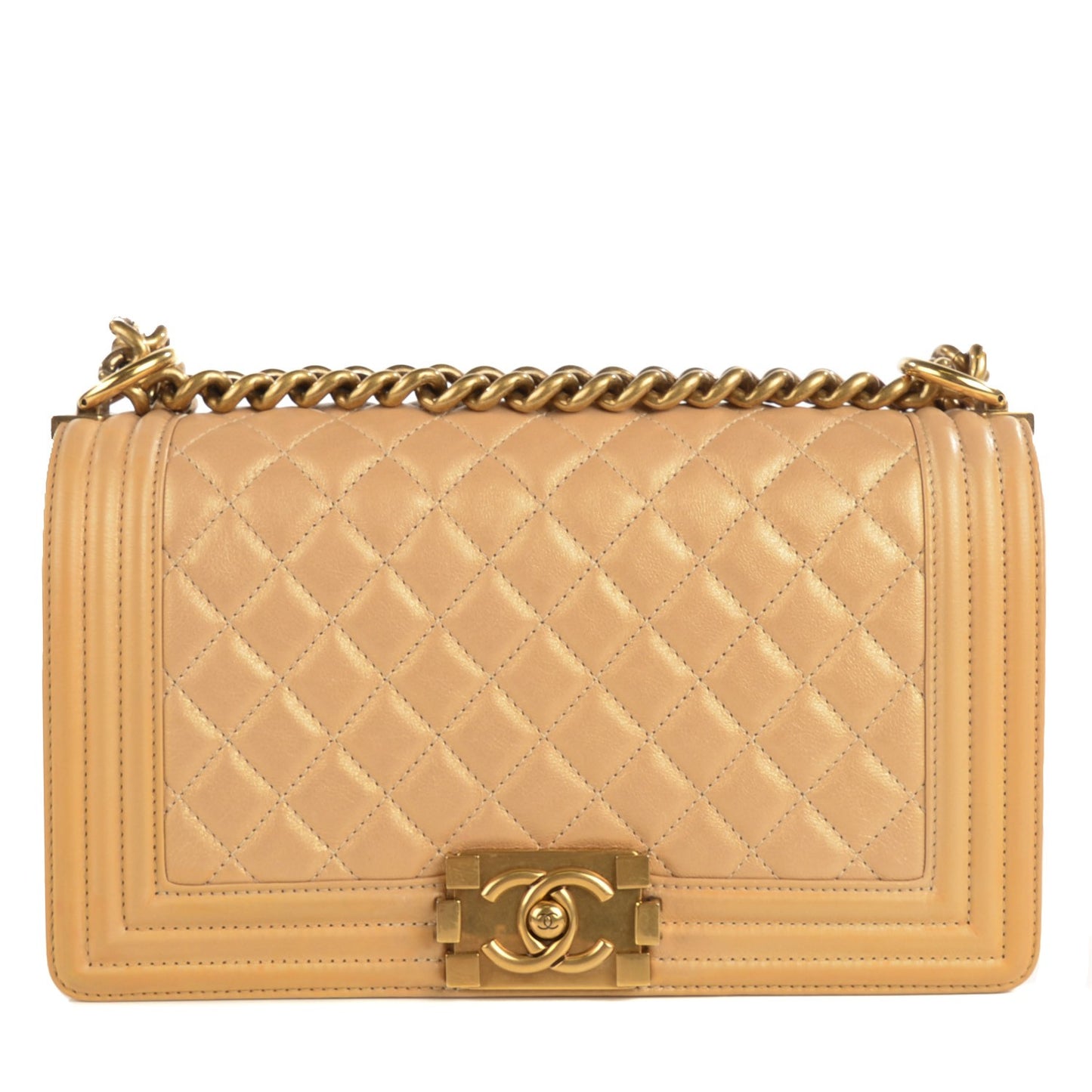 Metallic Calfskin Quilted Medium Boy Flap Gold