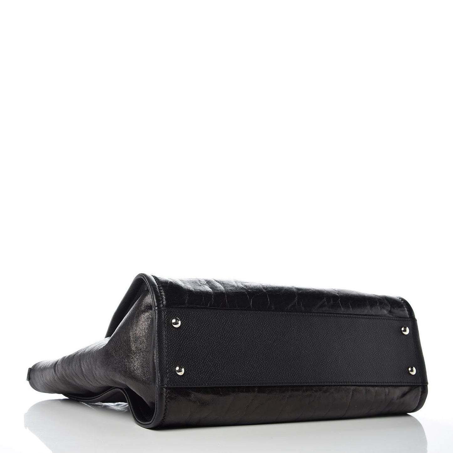Glazed Calfskin Small Deauville Tote Black