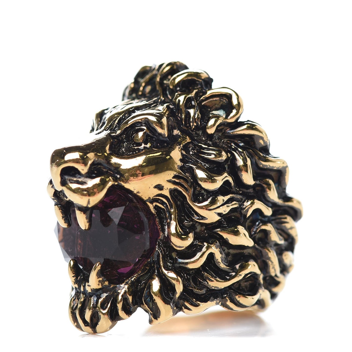 Metal Swarovski Lion Head Ring 8 Aged Gold Purple