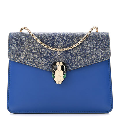 Bulgari Galuchat Calfskin Serpenti Forever Crossbody Bag Blue 2 of 19