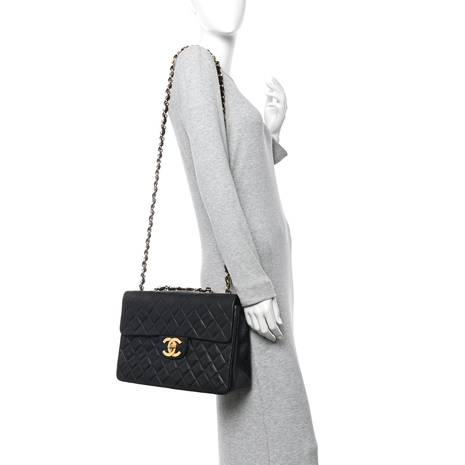 Chanel Lambskin Quilted XL Jumbo Single Flap Black 2 of 14