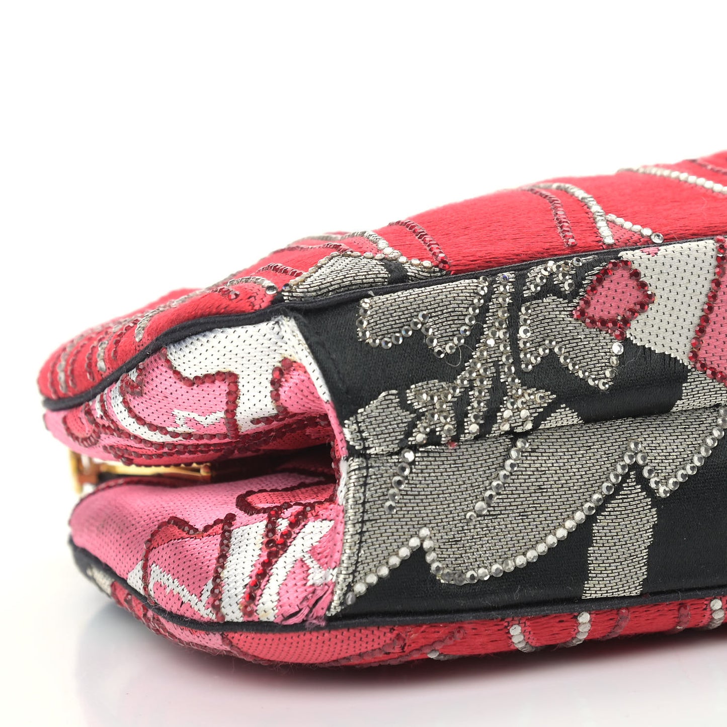 Satin Crystal Embroidered Clutch Red Black