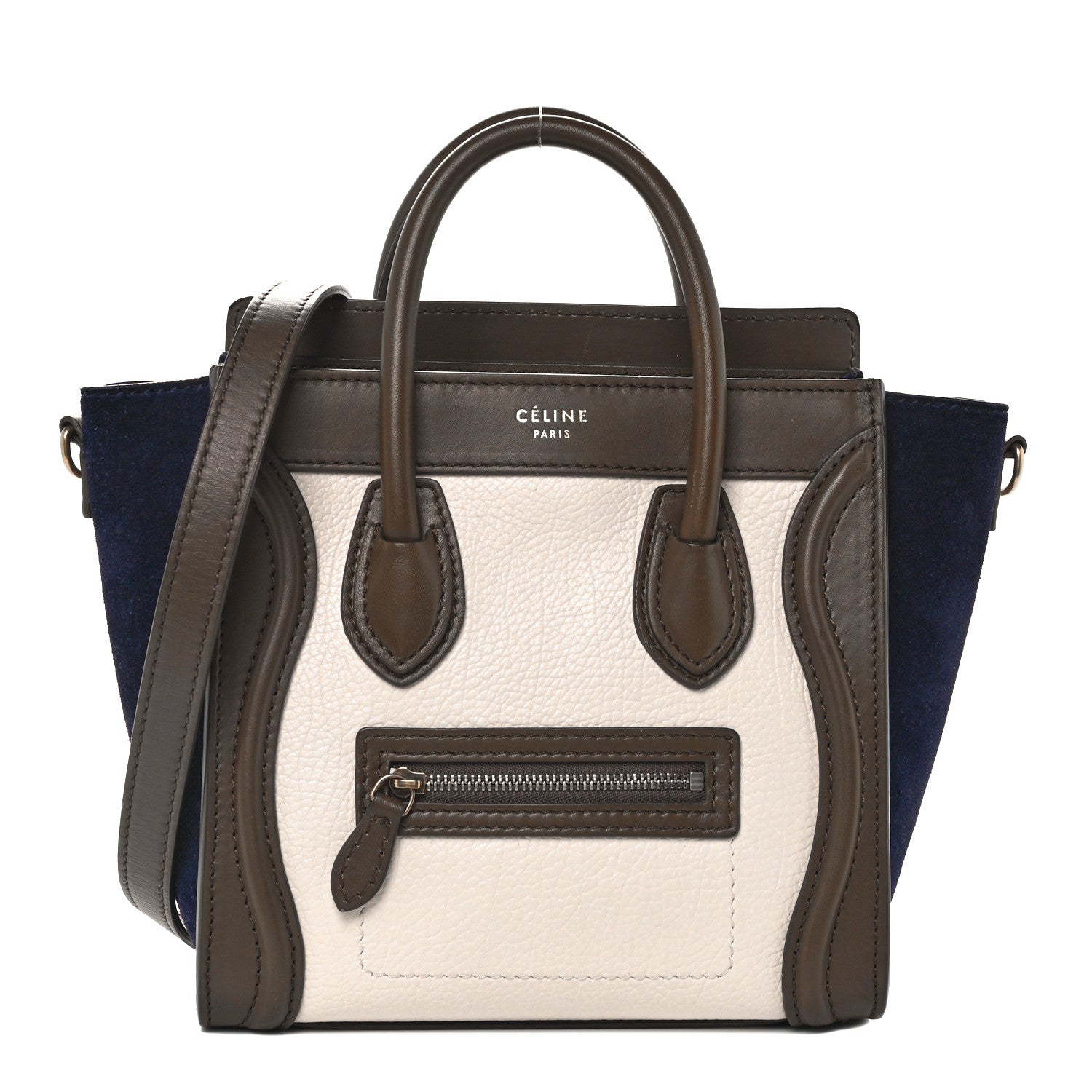Celine Calfskin Suede Nano Tri-Color Luggage Cream 2 of 10