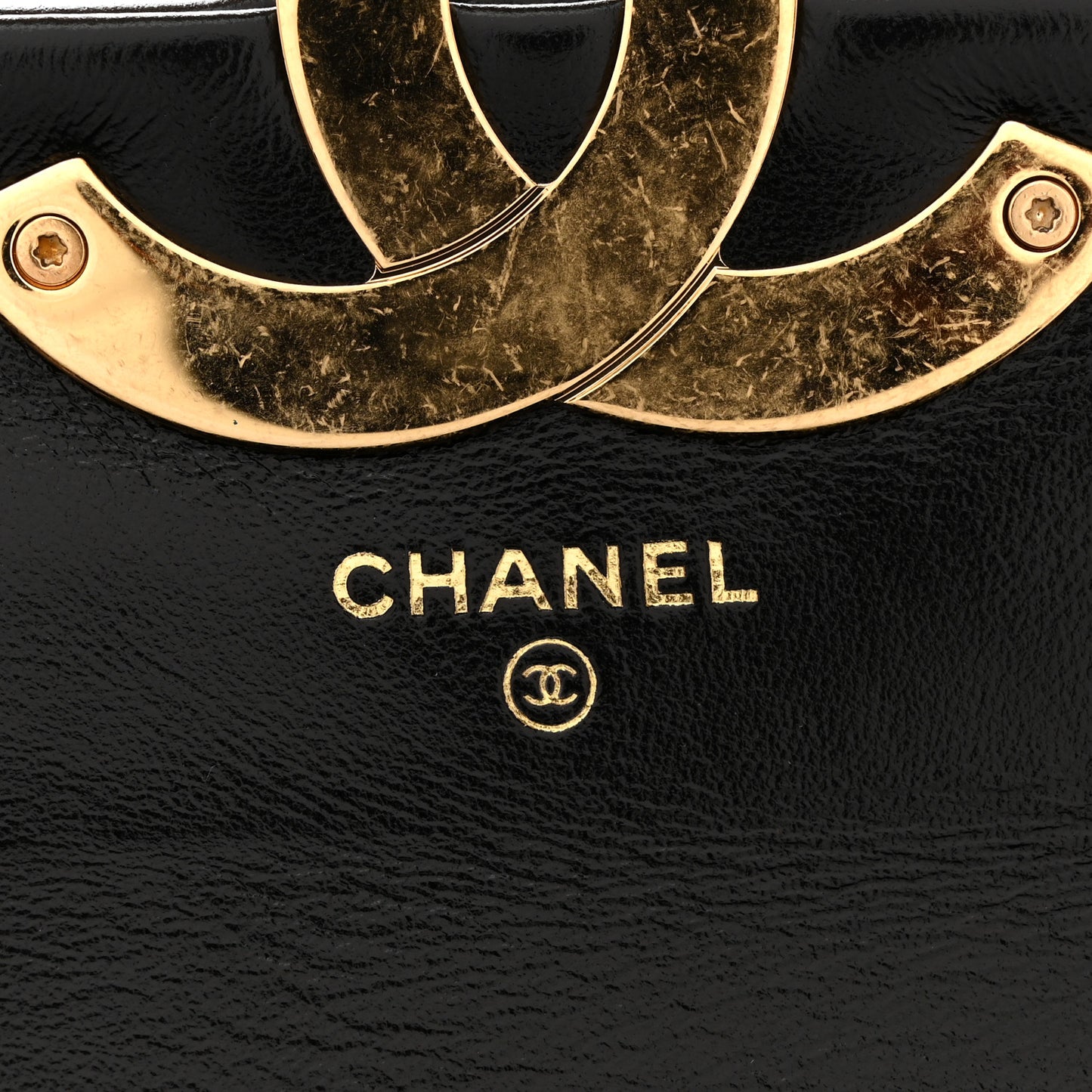 Shiny Crumpled Lambskin Quilted Mini Giant CC Flap Black