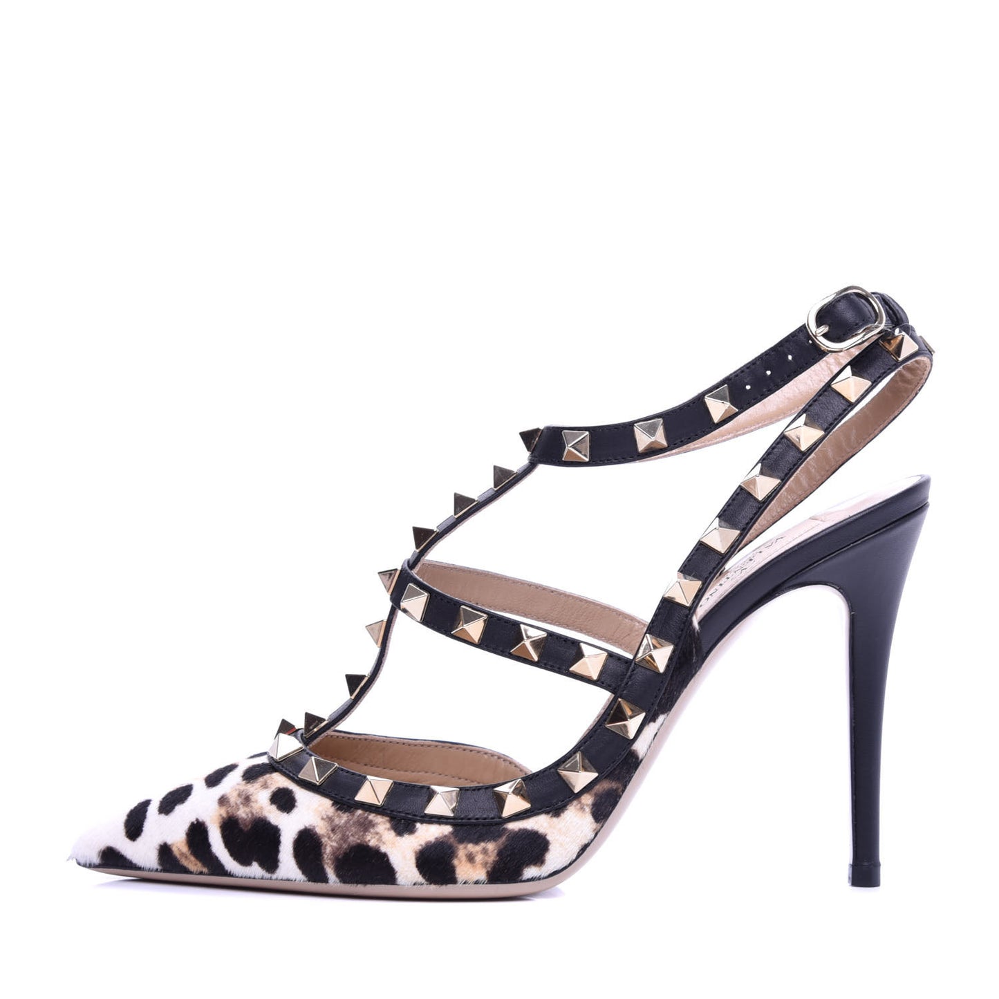Calf Hair Leopard Print Rockstud Ankle Strap 100mm Pumps 37 Testa di Moro