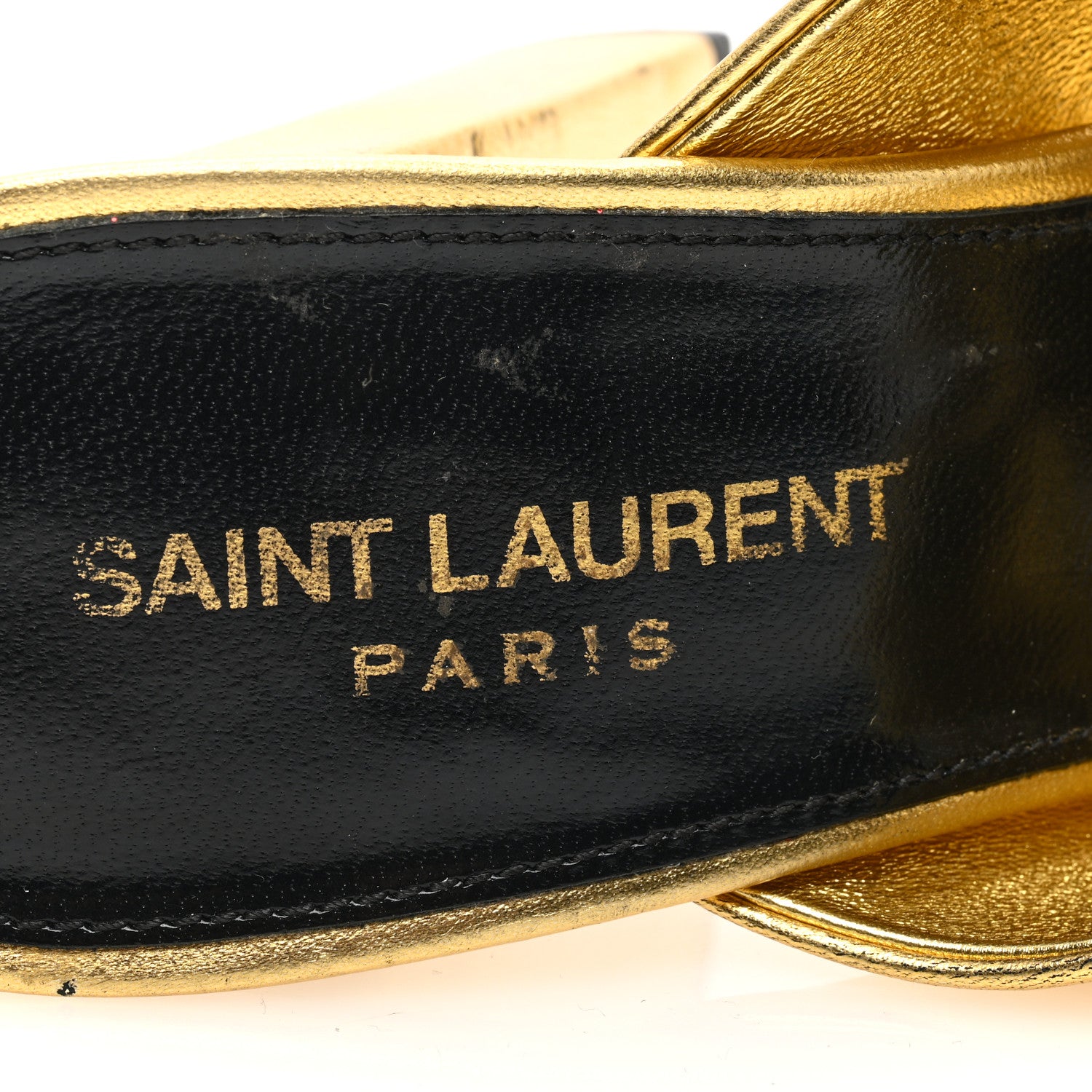 Saint Laurent Metallic Calfskin Bianca Knotted Mule Sandals 38 Gold 7 of 8
