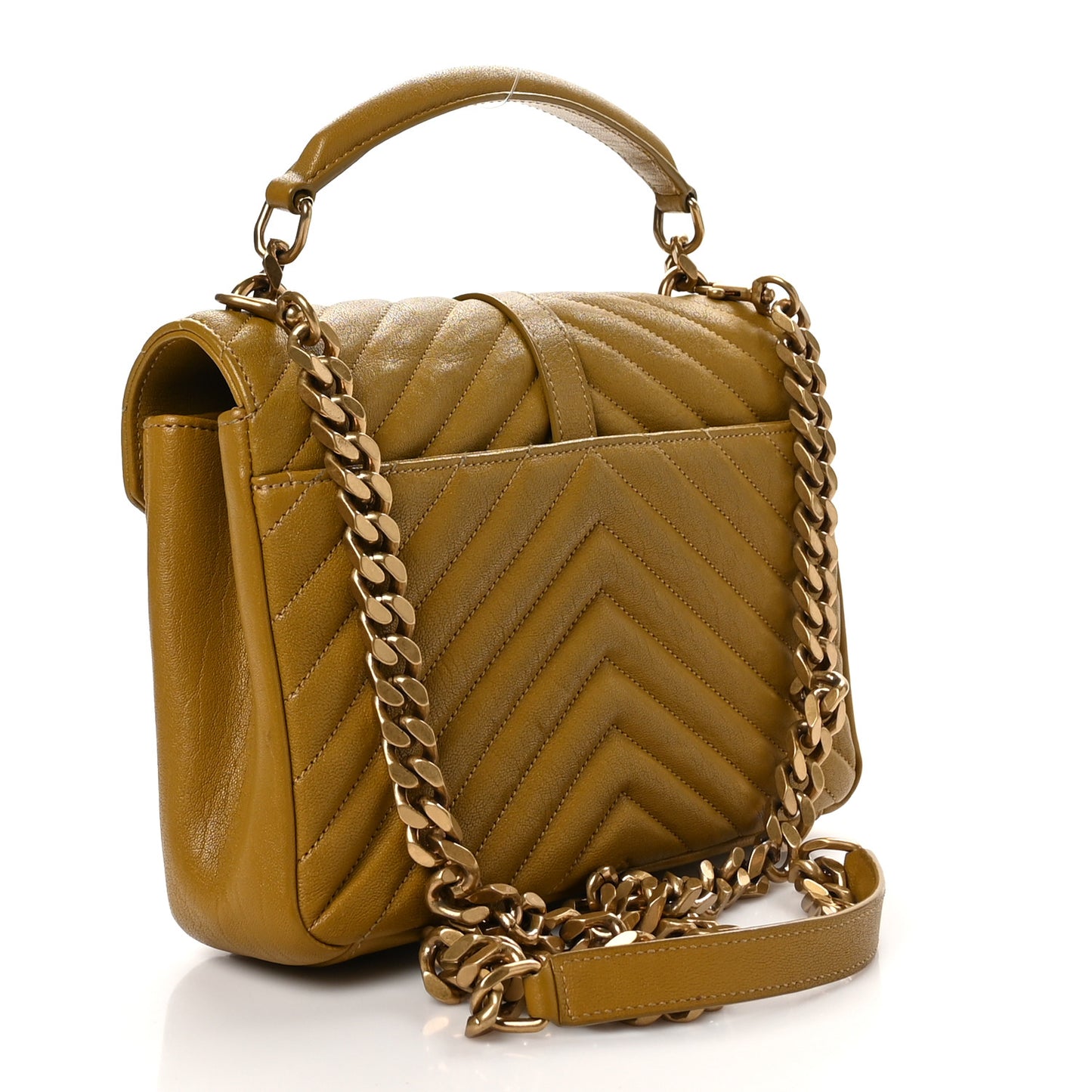 Sheepskin Matelasse Chevron Monogram Medium College Bag Olive