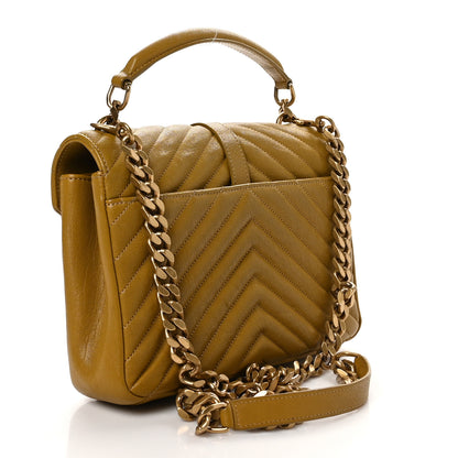 Saint Laurent Sheepskin Matelasse Chevron Monogram Medium College Bag Olive 3 of 10