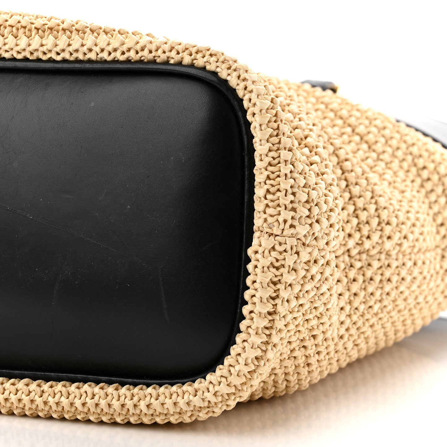 Calfskin Raffia Mini Shopper Tote Naturale Black