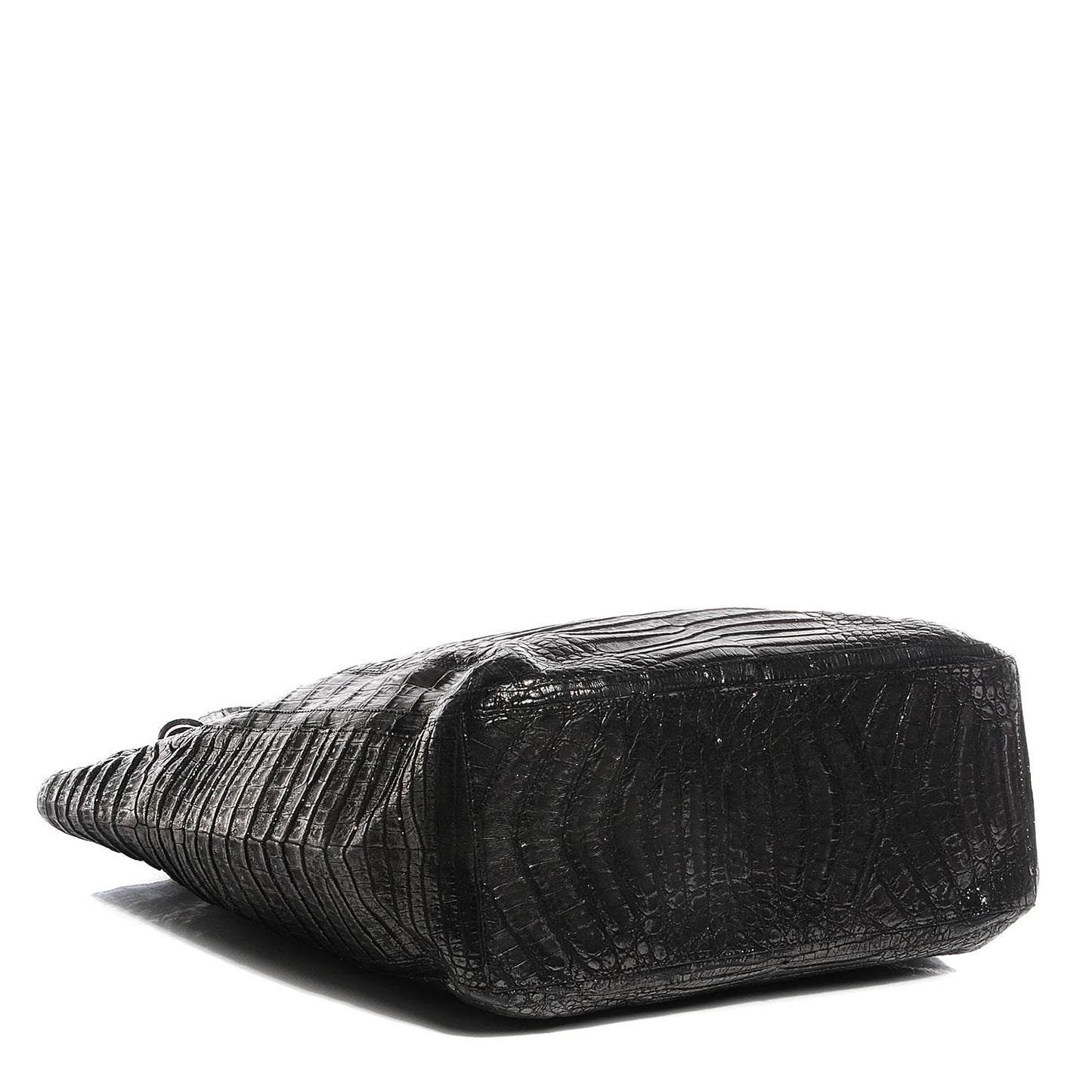 Metallic Crocodile Medium Leaf Tote Black