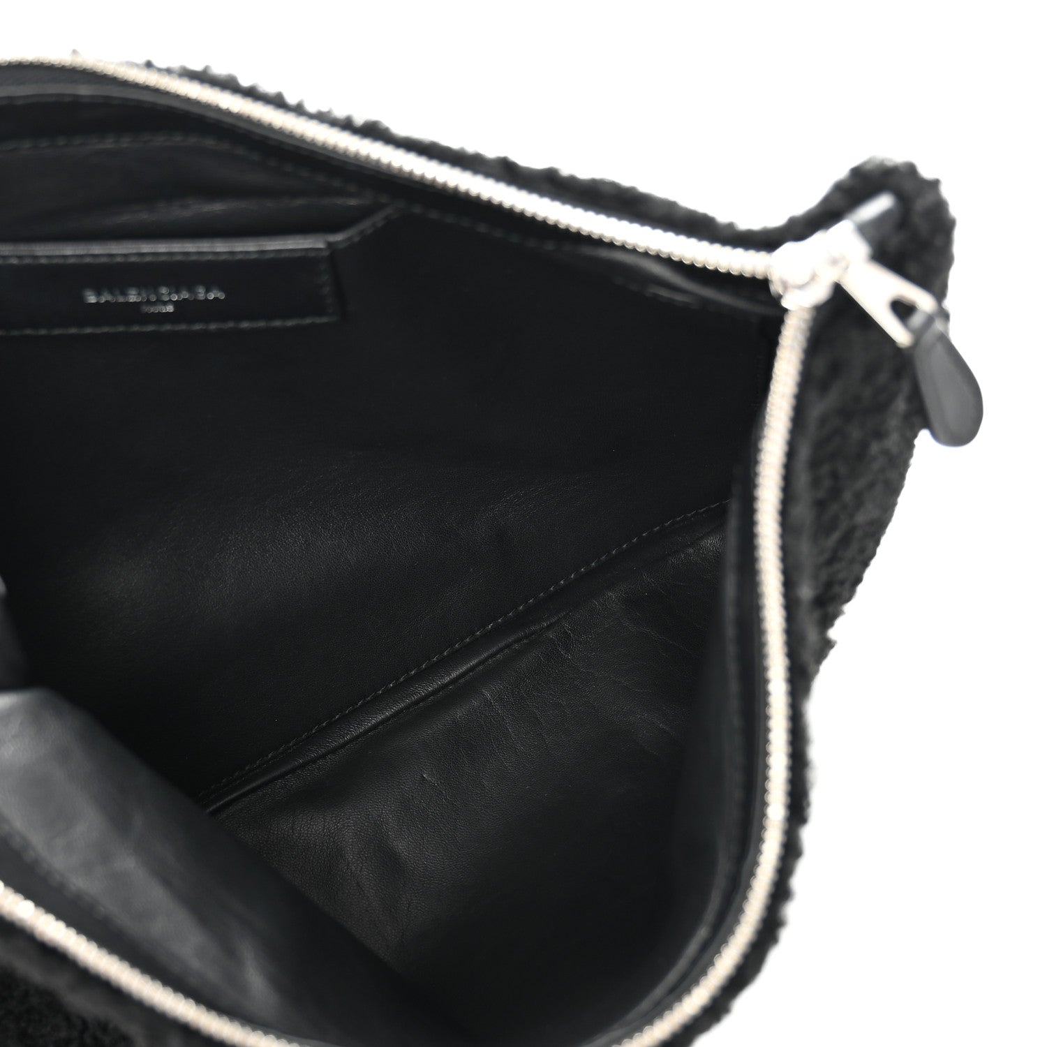 Balenciaga Sheepskin Shearling Contrasted Logo Large Zip Pouch Black 5 of 8