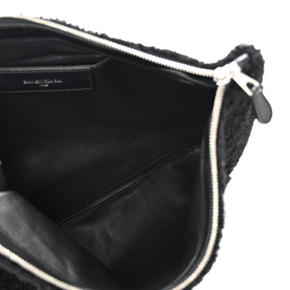 Balenciaga Sheepskin Shearling Contrasted Logo Large Zip Pouch Black 5 of 8