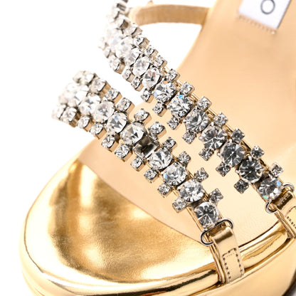 Jimmy Choo Metallic Calfskin Crystal Embellished Bing 120 Wedge 37.5 Gold 8 of 10