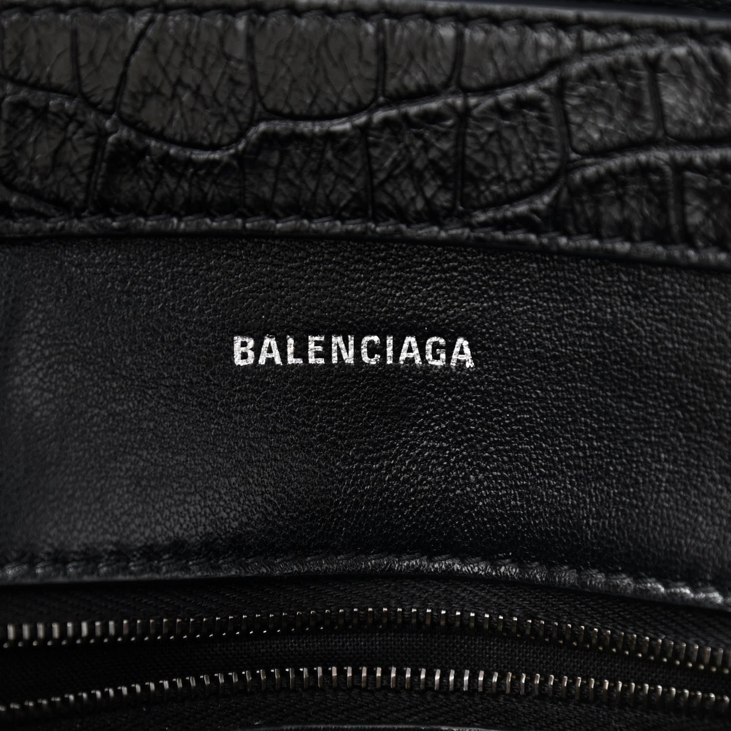 Balenciaga Extra Supple Calfskin Crocodile Embossed Monochrome XS Downtown Shoulder Bag Black 6 of 11
