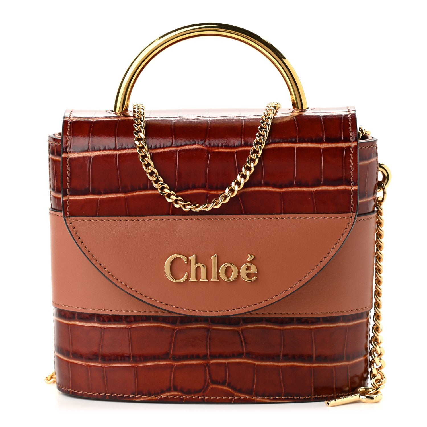 Chloe Calfskin Crocodile Embossed Small Aby Lock Chestnut Brown 1 of 10