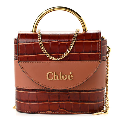 Chloe Calfskin Crocodile Embossed Small Aby Lock Chestnut Brown 1 of 10