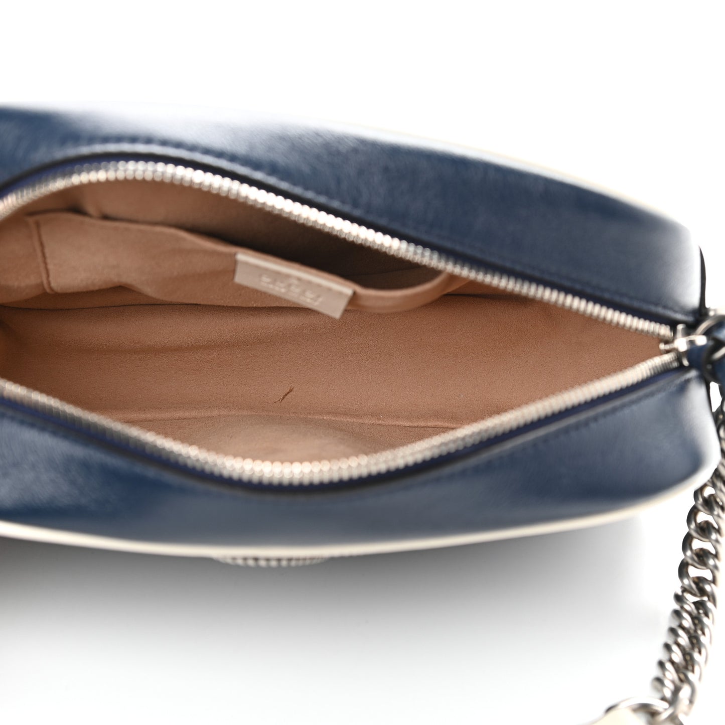 Vintage Effect Calfskin Matelasse Diagonal Small Torchon GG Marmont Chain Shoulder Bag Blue Agata Mystic White