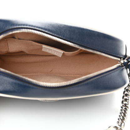 Gucci Vintage Effect Calfskin Matelasse Diagonal Small Torchon GG Marmont Chain Shoulder Bag Blue Agata Mystic White 5 of 9