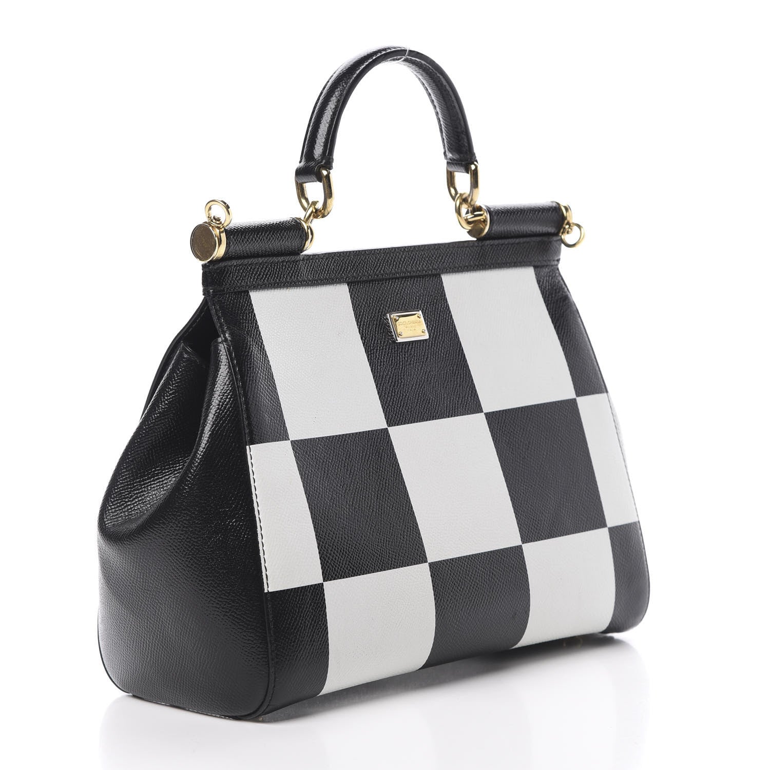 Dolce & Gabbana Dauphine Print Checker Rose Medium Miss Sicily Satchel Black Multicolor 3 of 13