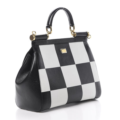 Dolce & Gabbana Dauphine Print Checker Rose Medium Miss Sicily Satchel Black Multicolor 3 of 13