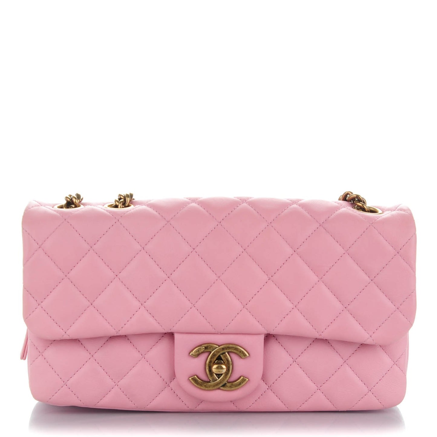 Calfskin Quilted Small CC Crown Flap Pink
