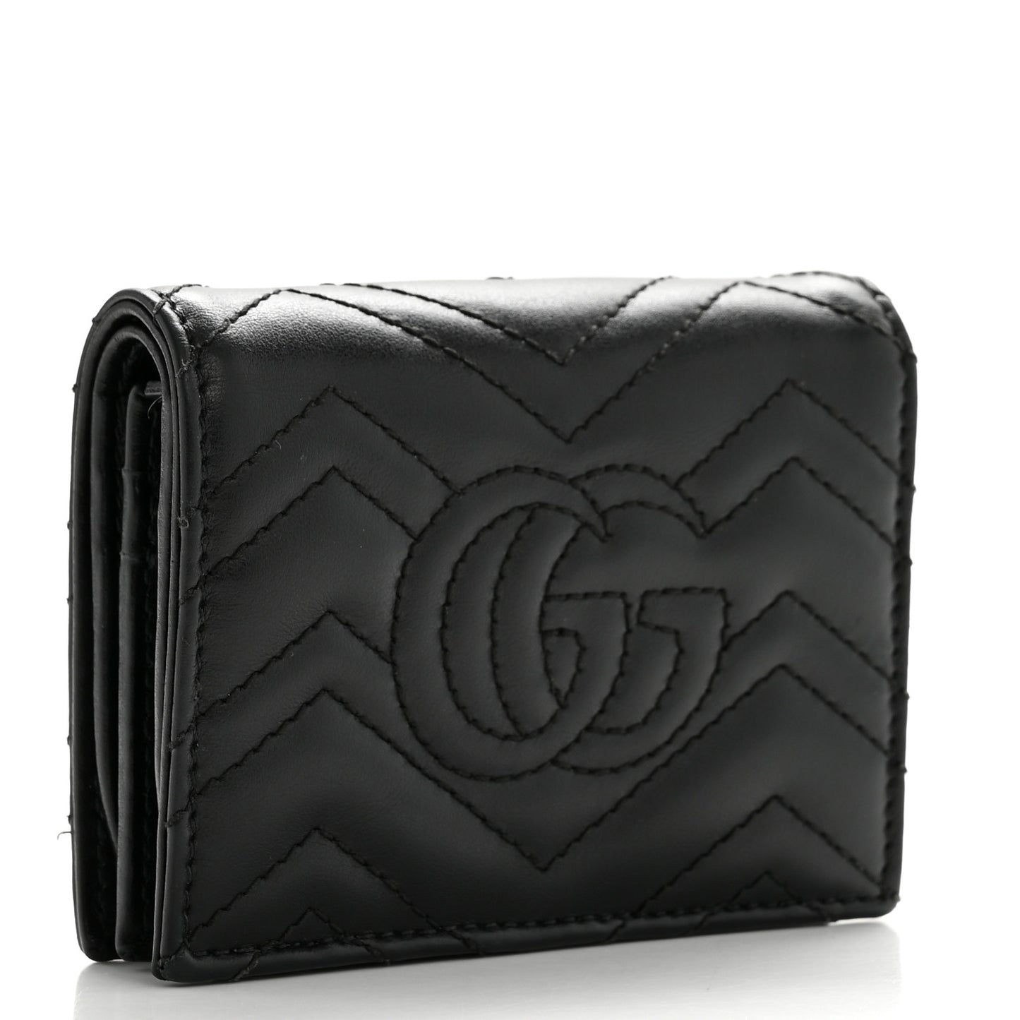 Calfskin Matelasse GG Marmont Card Case Wallet Black