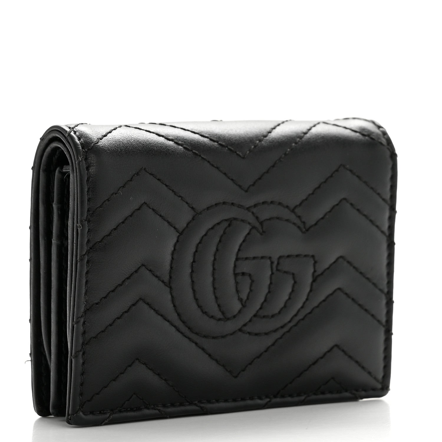 Gucci Calfskin Matelasse GG Marmont Card Case Wallet Black 3 of 11
