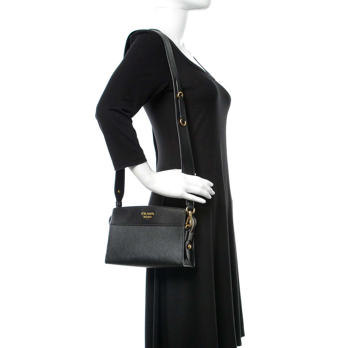 Saffiano Soft Calfskin Bandoliera Bag Black