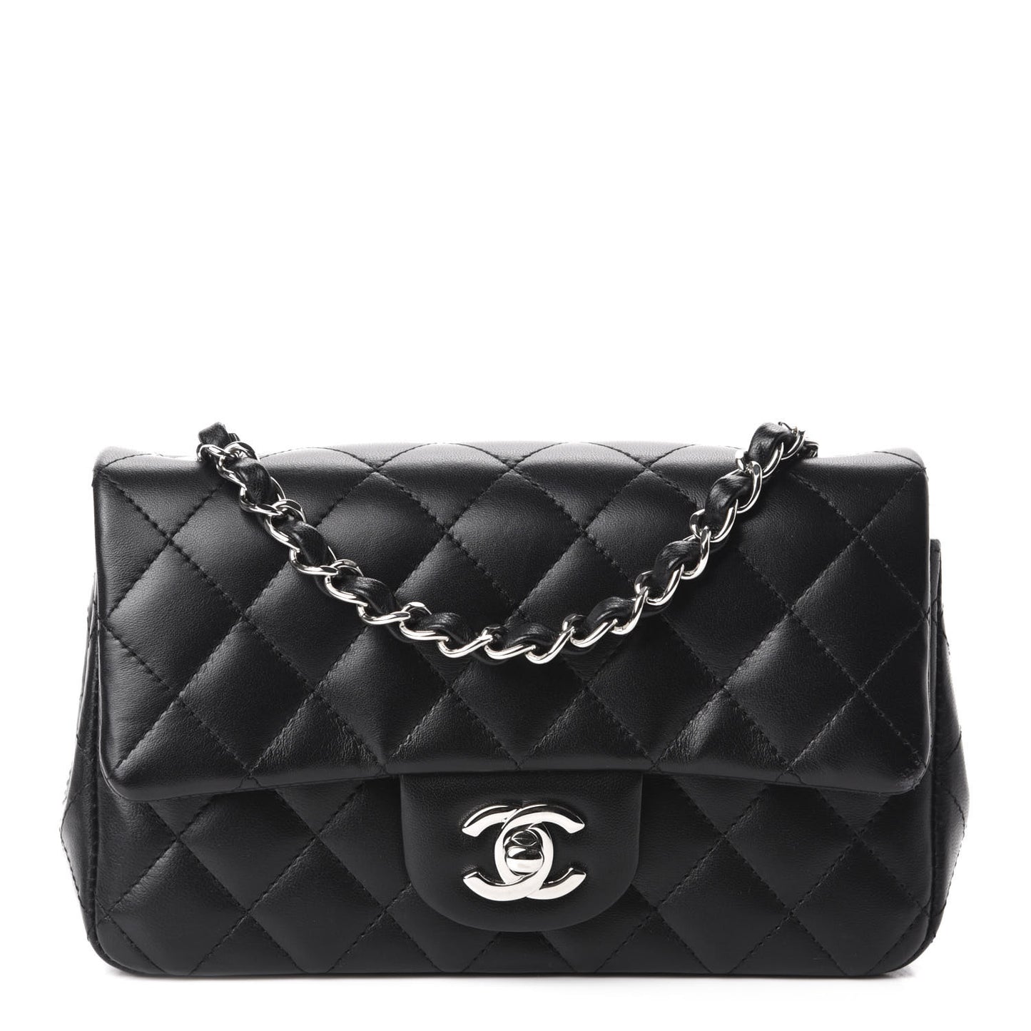 Lambskin Quilted Mini Rectangular Flap Black