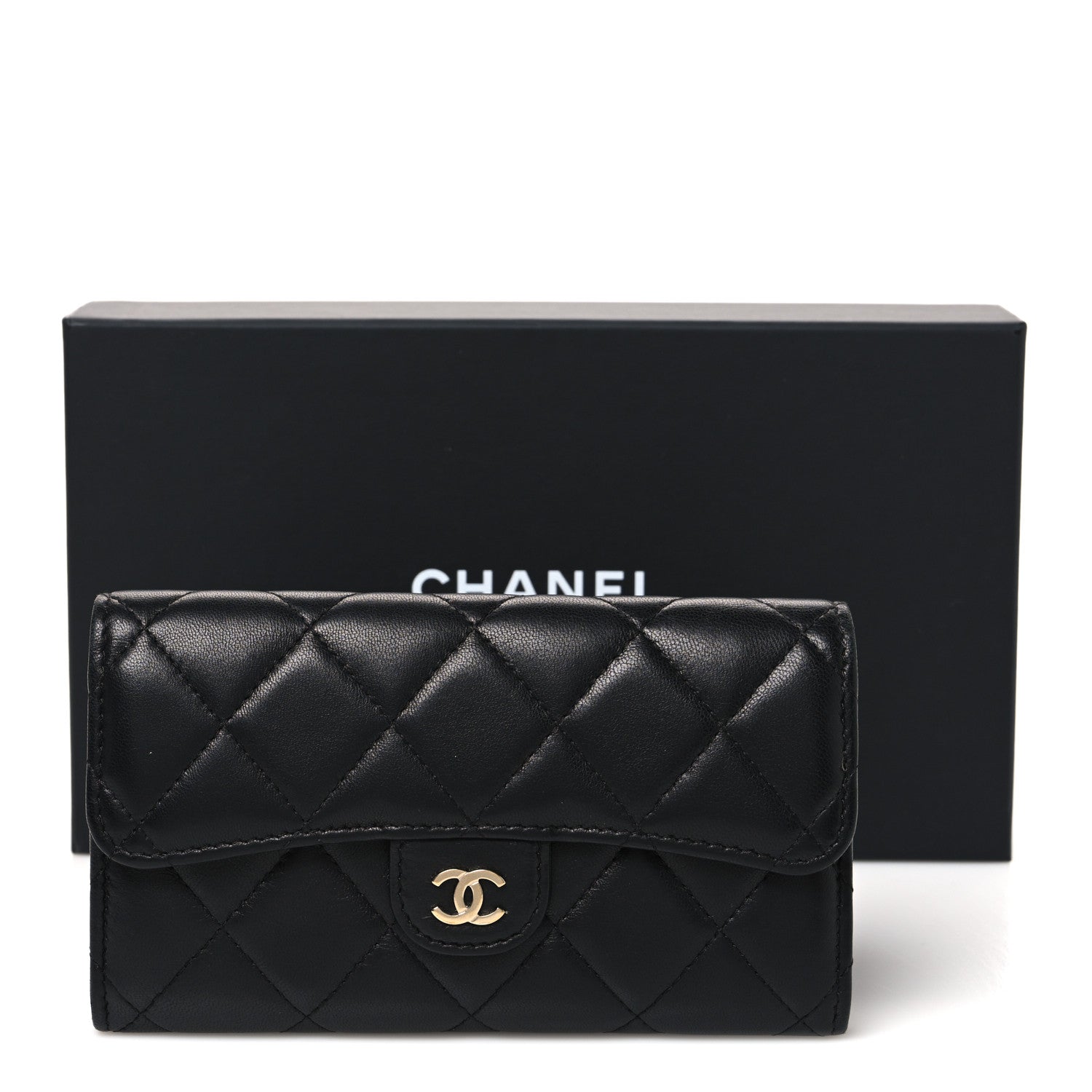 Chanel Lambskin Quilted Medium Gusset Flap Wallet Black 9 of 9